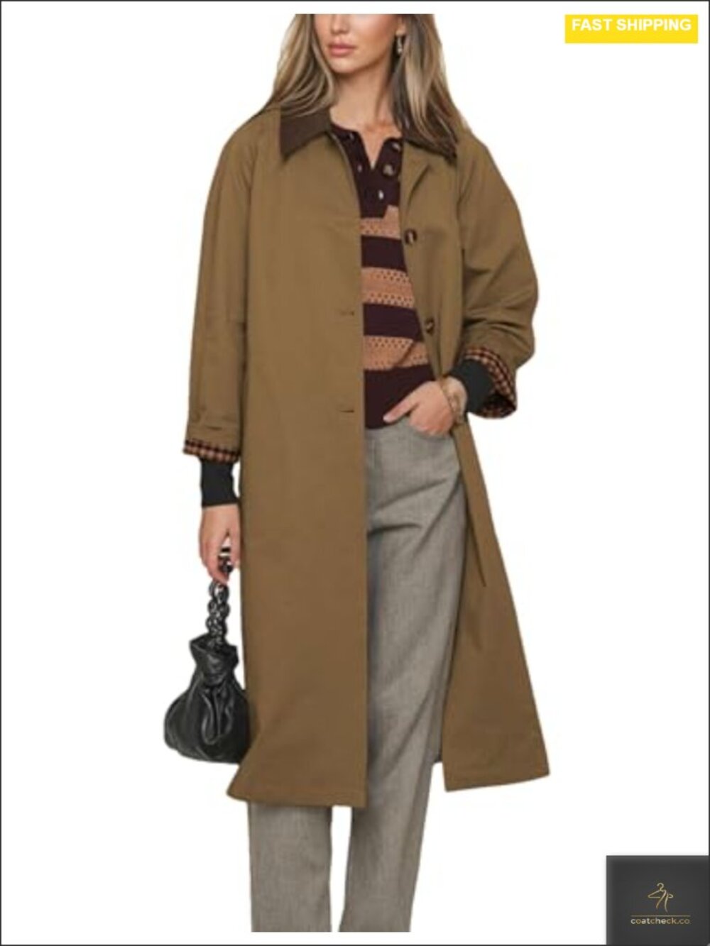 Women's Contrast Lapel Linen Trench Coat Single Breasted Windproof Long